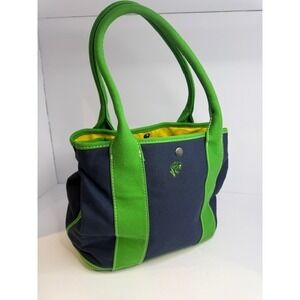 J.Crew Canvas Tote Bag Navy Blue Green Frog Block Handbag Shoulder Satchel Purse